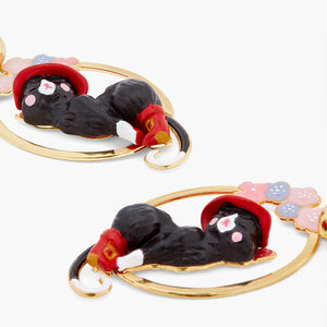 Charming Cat and Flower Clip-On Hoop Earrings