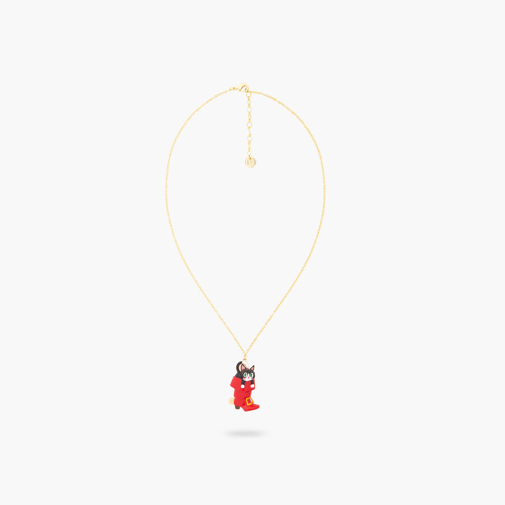 Charming Cat in a Red Boot Pendant Necklace