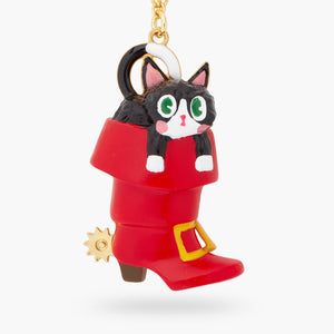 Charming Cat in a Red Boot Pendant Necklace