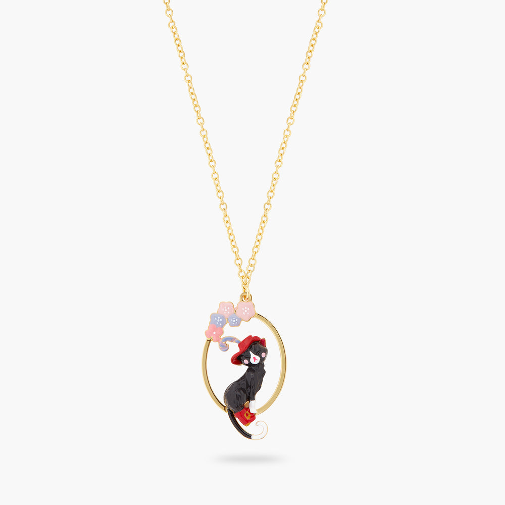Charming Cat and Flower Pendant Necklace