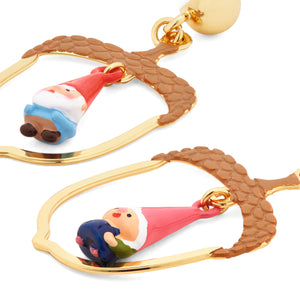 Hazelnut and Garden Gnome Asymmetrical Clip-on Earrings