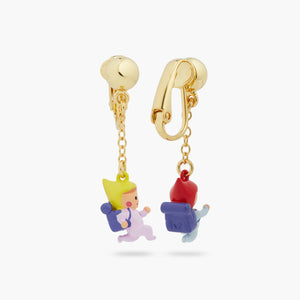 Hiking Young Garden Gnome Clip-On Earrings