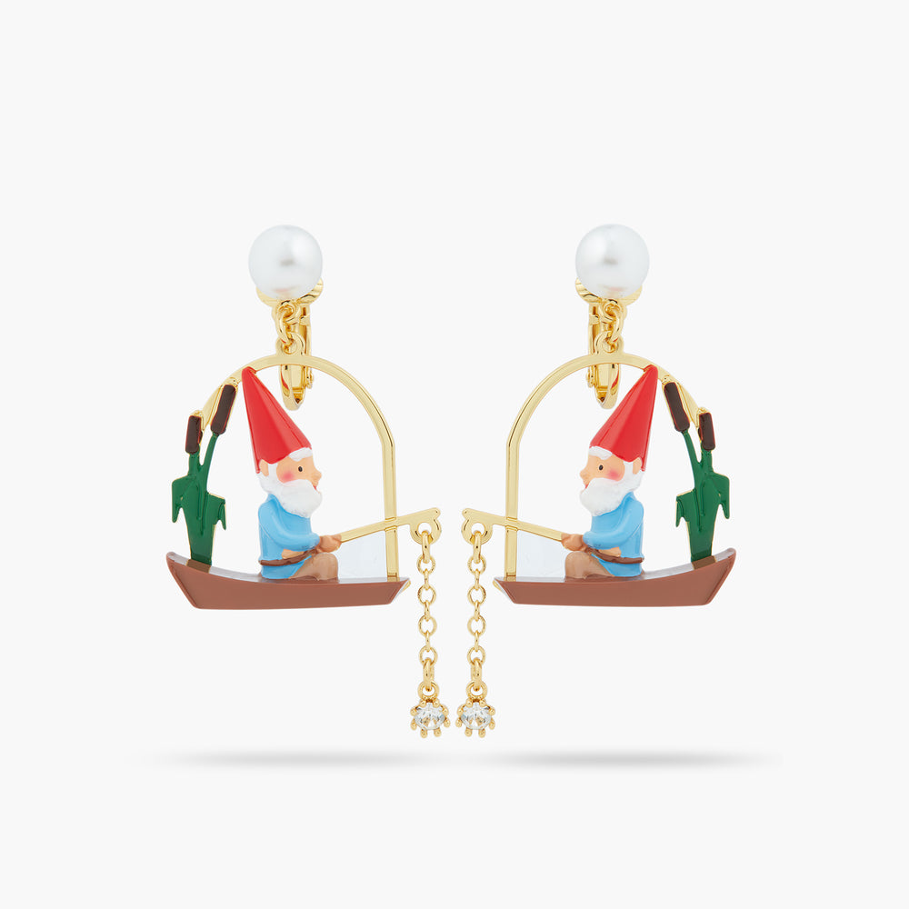 Fishing Garden Gnome Clip-On Earrings