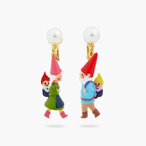 Hiking Garden Gnome Family Clip-On Earrings