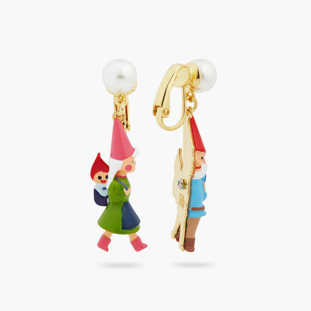 Hiking Garden Gnome Family Clip-On Earrings