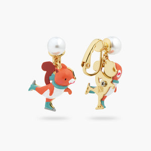 Ice Skating Squirrel Clip-On Earrings