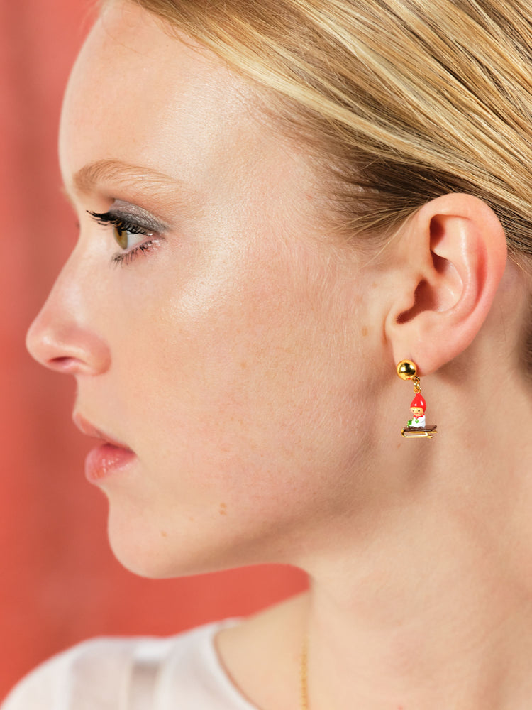 
            
                Load image into Gallery viewer, Sledging Young Garden Gnome Clip-On Earrings
            
        