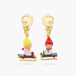 Sledging Young Garden Gnome Clip-On Earrings