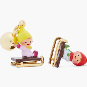 Sledging Young Garden Gnome Clip-On Earrings