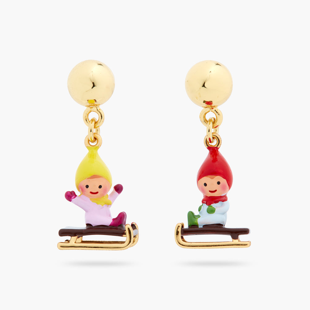 Sledging Young Garden Gnome Post Earrings
