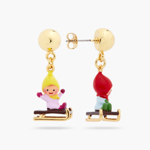 Sledging Young Garden Gnome Post Earrings