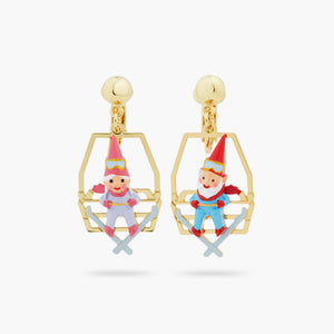 Garden Gnomes Sitting on Chairlift Clip-On Earrings