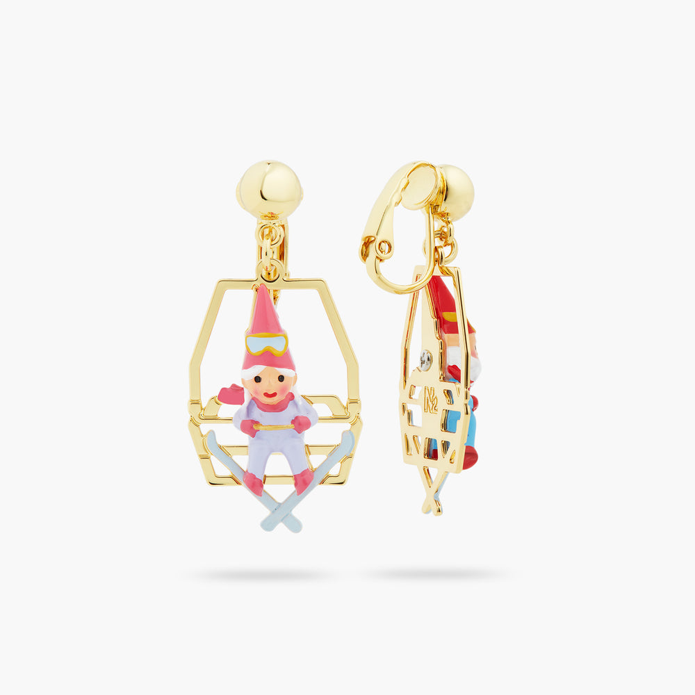 Garden Gnomes Sitting on Chairlift Clip-On Earrings