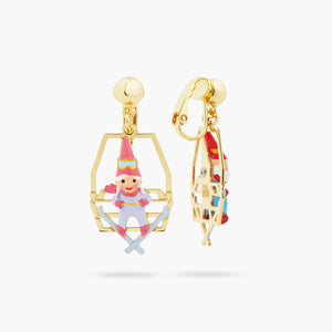 Garden Gnomes Sitting on Chairlift Clip-On Earrings