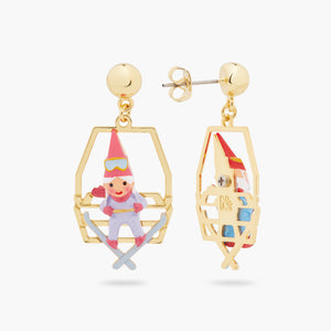 Garden Gnomes Sitting on Chairlift Post Earrings