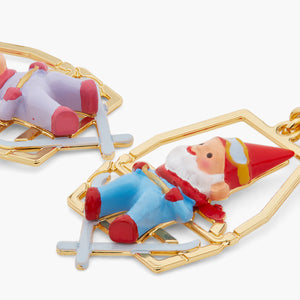 Garden Gnomes Sitting on Chairlift Post Earrings