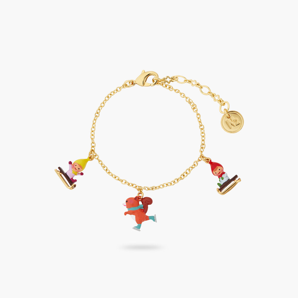 
            
                Load image into Gallery viewer, Sledging Garden Gnome Children and Squirrel Charm Bracelet
            
        