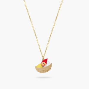 Walnut Shell and Young Gnome Pendant Necklace