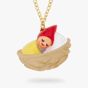 Walnut Shell and Young Gnome Pendant Necklace