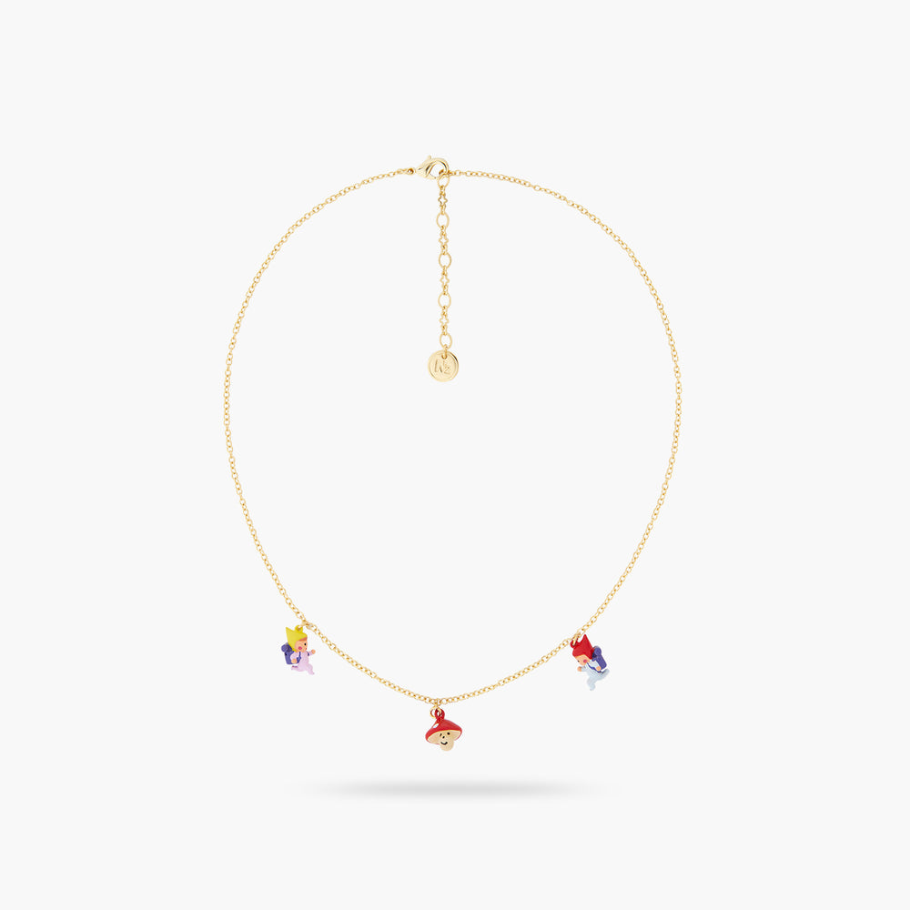 Hiking Young Gnomes and Mushroom Charm Necklace