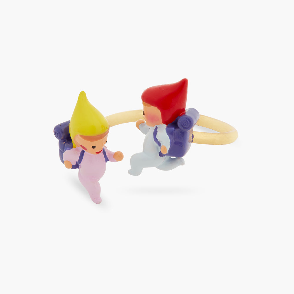 Hiking Young Garden Gnomes Adjustable Ring