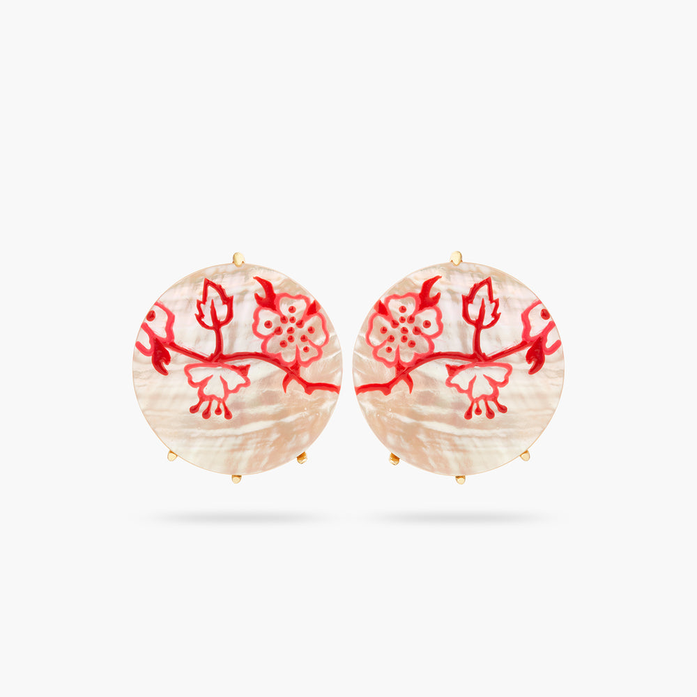 Rosebush Red Stamp on Mother of Pearl Post Earrings