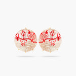 Rosebush Red Stamp on Mother of Pearl Post Earrings