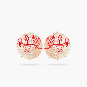 
            
                Load image into Gallery viewer, Rosebush Red Stamp on Mother of Pearl Post Earrings
            
        
