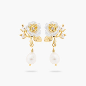 White Rose and Pearls Post Earrings
