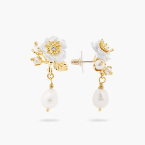 White Rose and Pearls Post Earrings