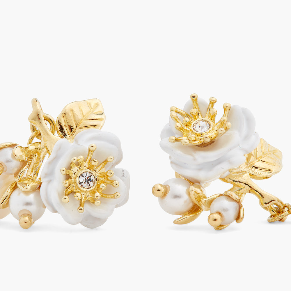 White Rose and Pearls Post Earrings
