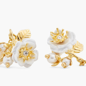 White Rose and Pearls Post Earrings