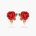 Les Néréides Loves Animals Red Rose and Pink Crystal Clip-On Earrings