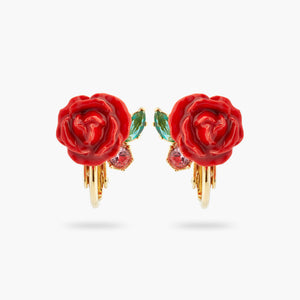 Les Néréides Loves Animals Red Rose and Pink Crystal Clip-On Earrings