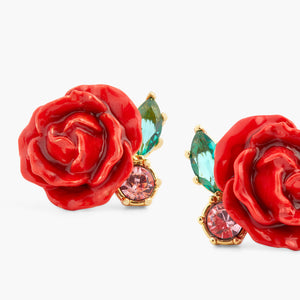 Les Néréides Loves Animals Red Rose and Pink Crystal Clip-On Earrings