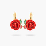 Les Néréides Loves Animals Red Rose and Pink Crystal Sleeper Earrings