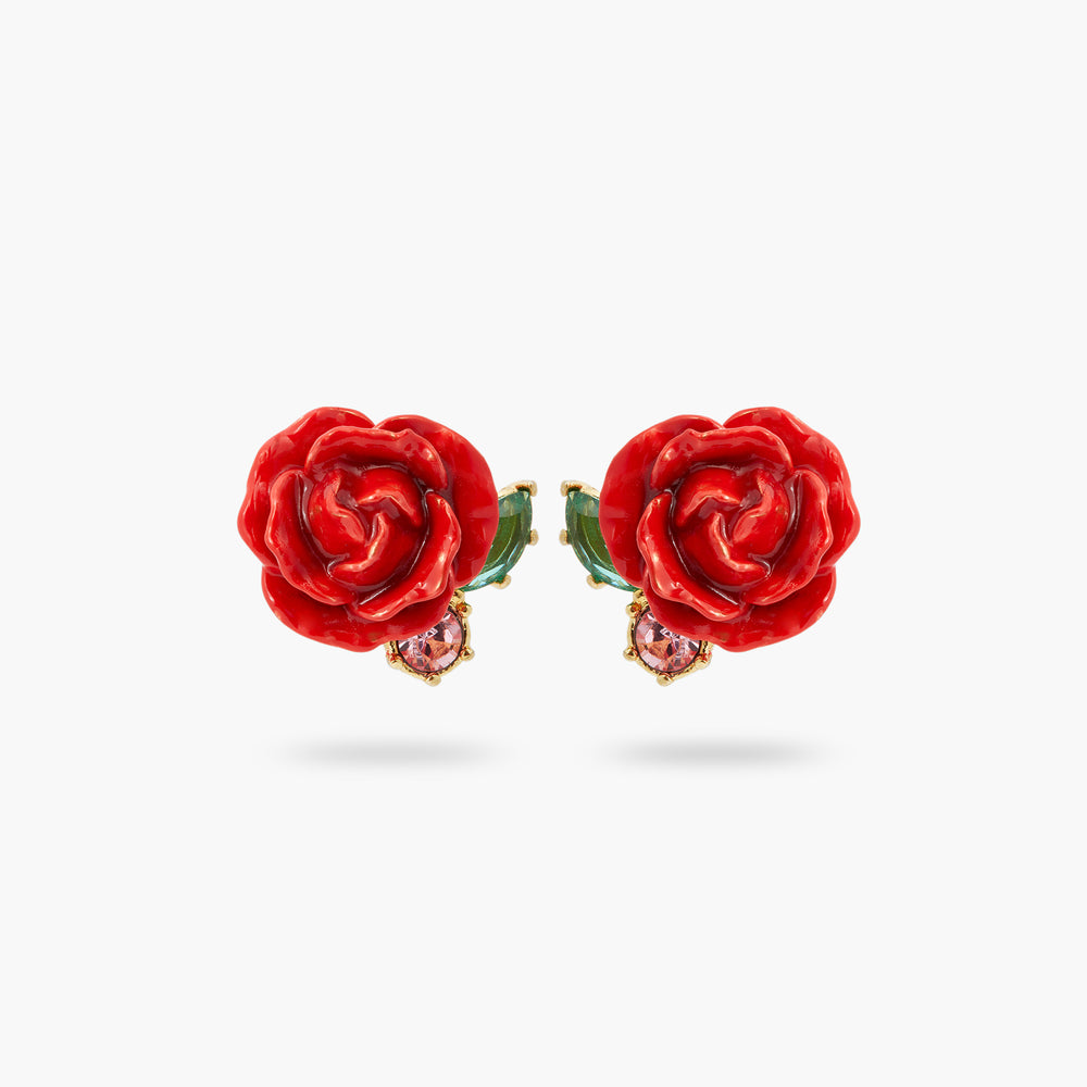 Les Néréides Loves Animals Red Rose and Pink Crystal Post Earrings