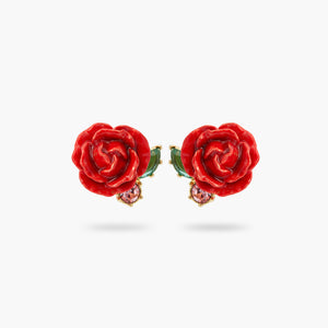 Les Néréides Loves Animals Red Rose and Pink Crystal Post Earrings