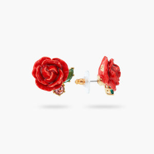 Les Néréides Loves Animals Red Rose and Pink Crystal Post Earrings