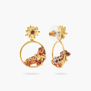 Les Néréides Loves Animals Dachshund and Flower Hoop Earrings