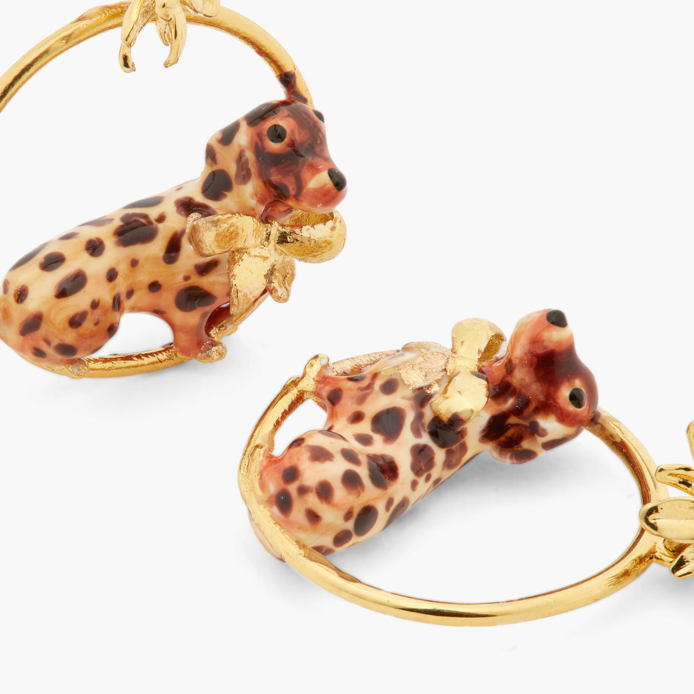 Les Néréides Loves Animals Dachshund and Flower Hoop Earrings