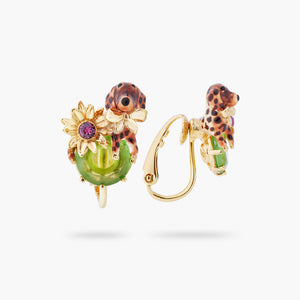Les Néréides Loves Animals Dachshund and Stone Clip-On Earrings