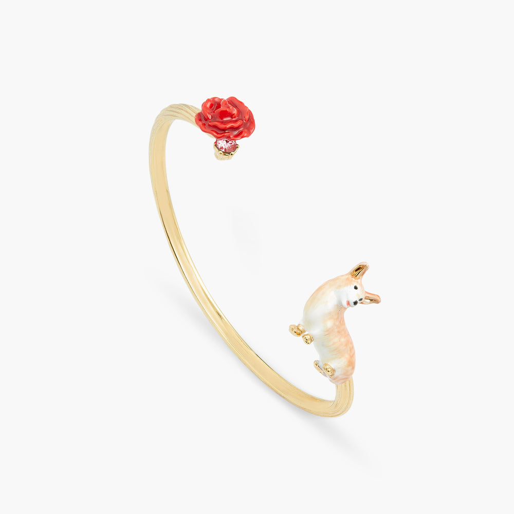Les Néréides Loves Animals Corgi and Red Rose Bangle Bracelet