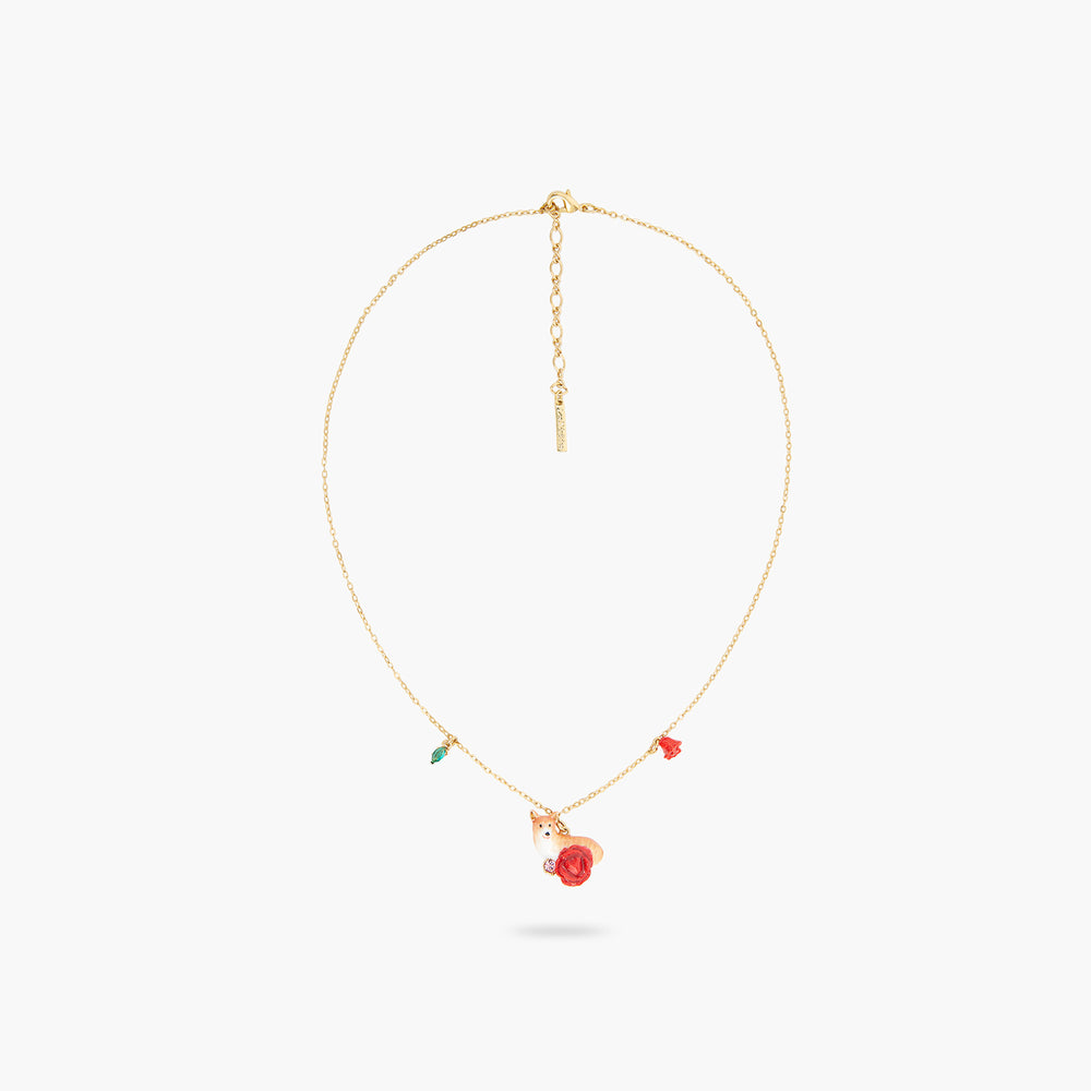 
            
                Load image into Gallery viewer, Les Néréides Loves Animals Corgi and Red Rose Pendant Necklace
            
        