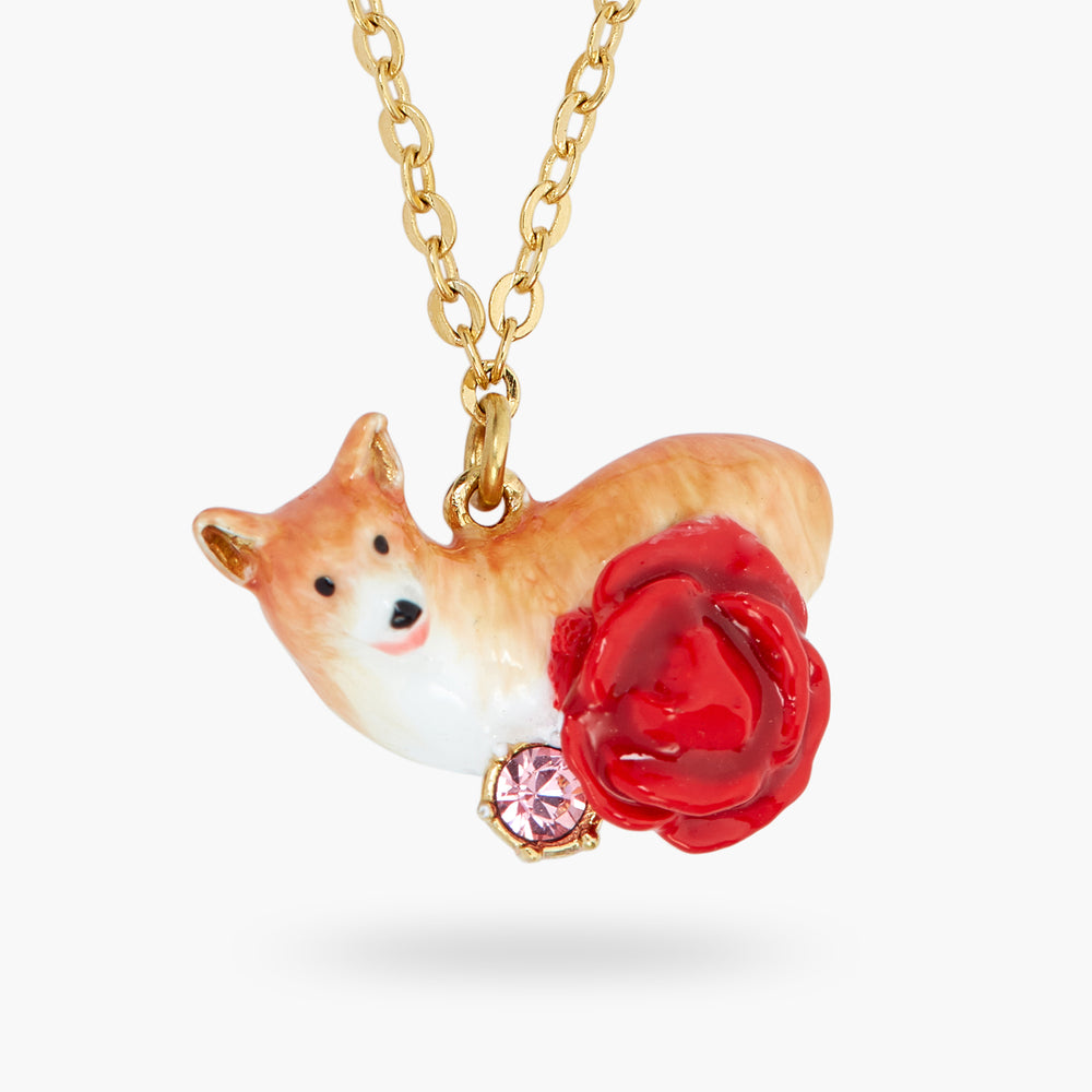 
            
                Load image into Gallery viewer, Les Néréides Loves Animals Corgi and Red Rose Pendant Necklace
            
        