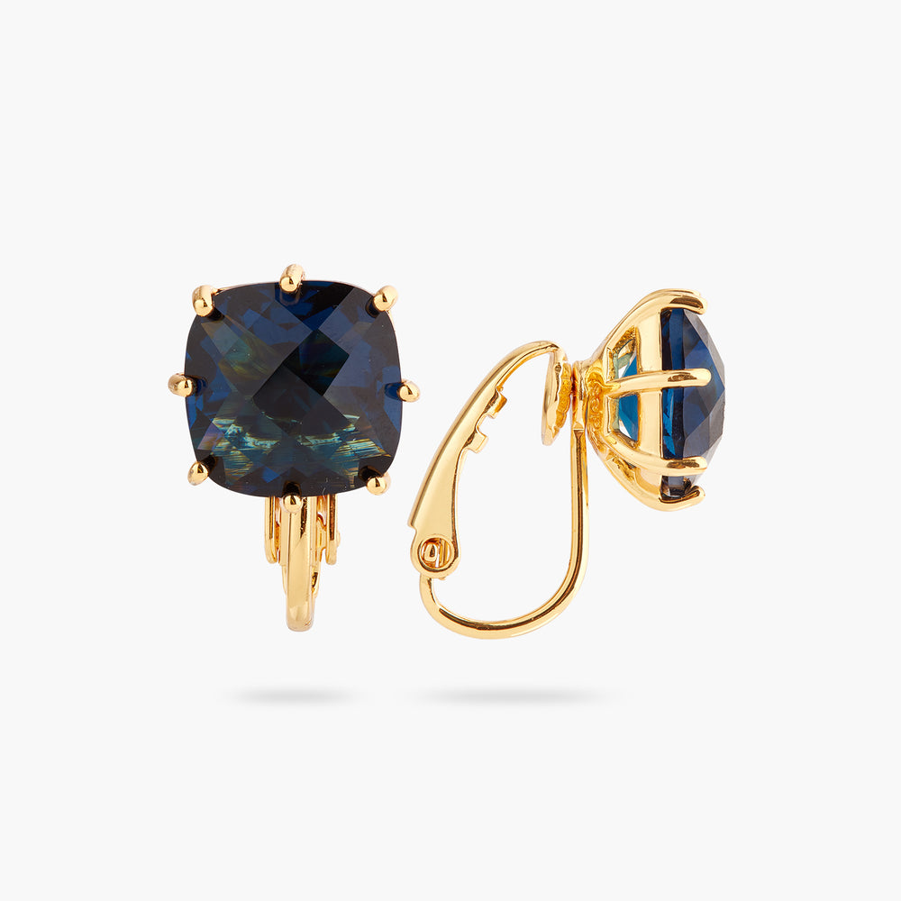 Ocean Blue Diamantine Square Stone Clip-on Earrings