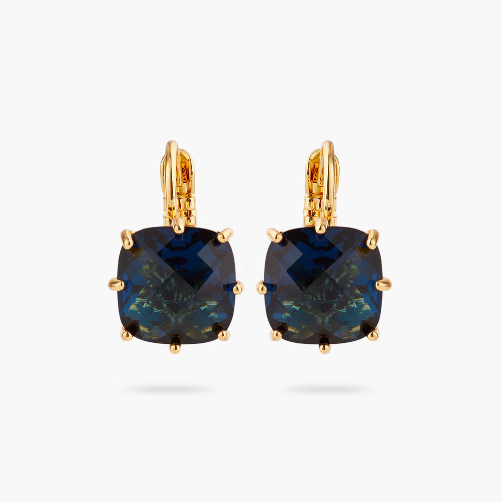 Ocean Blue Diamantine Square Stone Sleeper Earrings