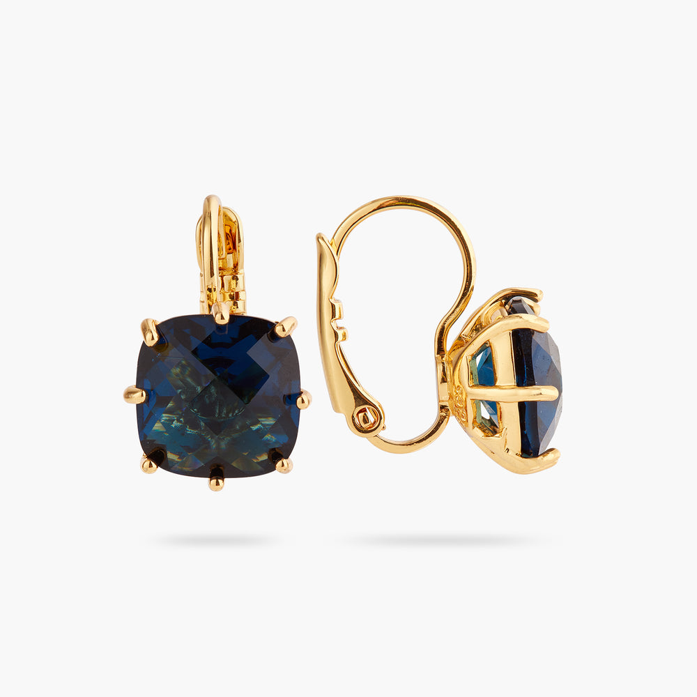 Ocean Blue Diamantine Square Stone Sleeper Earrings