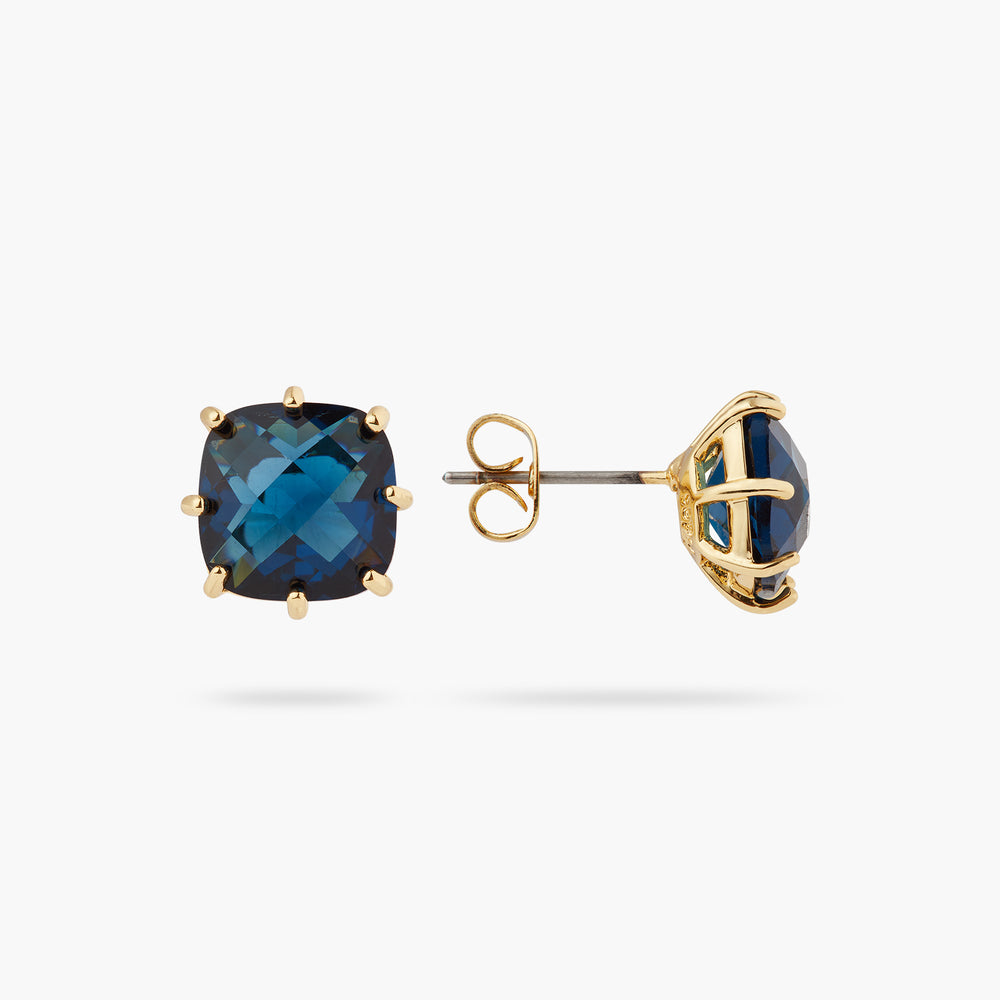 Ocean Blue Diamantine Square Stone Post Earrings
