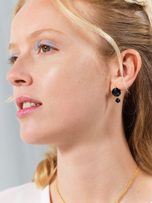 Ocean Blue Diamantine 2 Round Stone Post Earrings